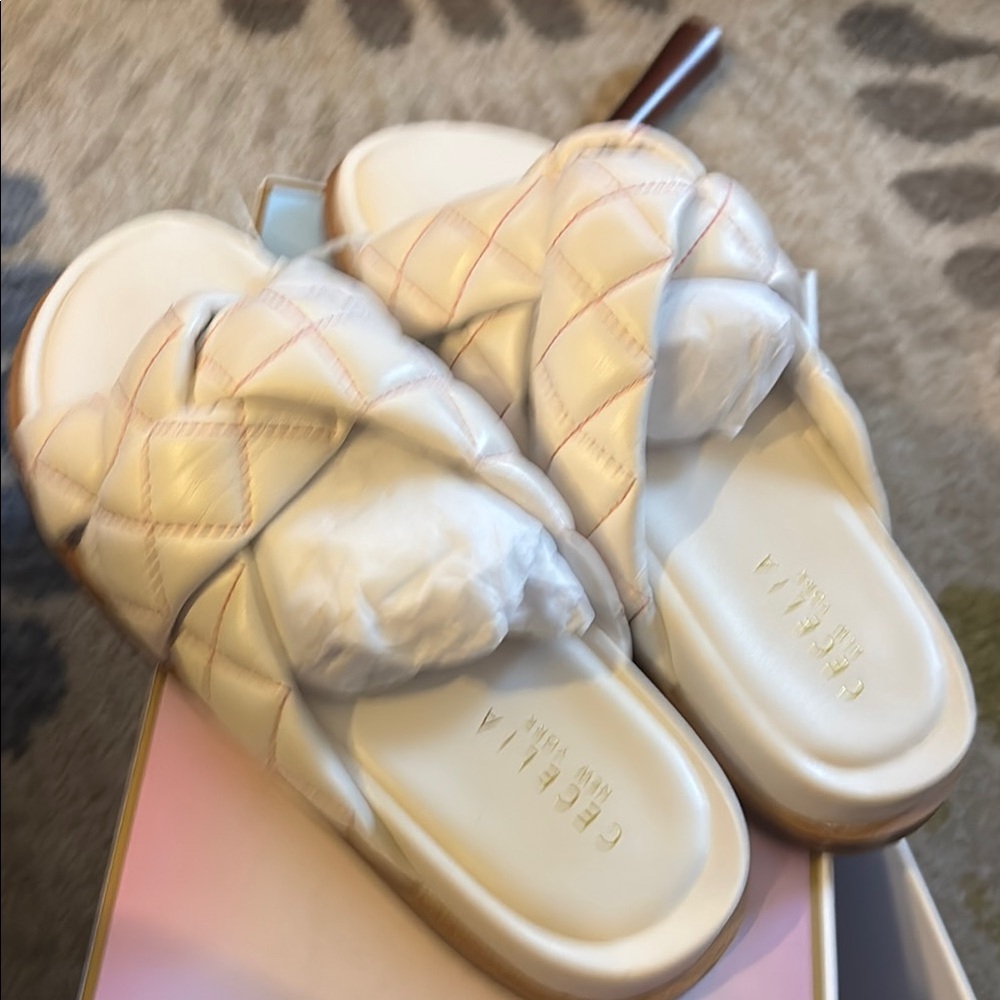 Women's Cream Quilted Slide Sandals